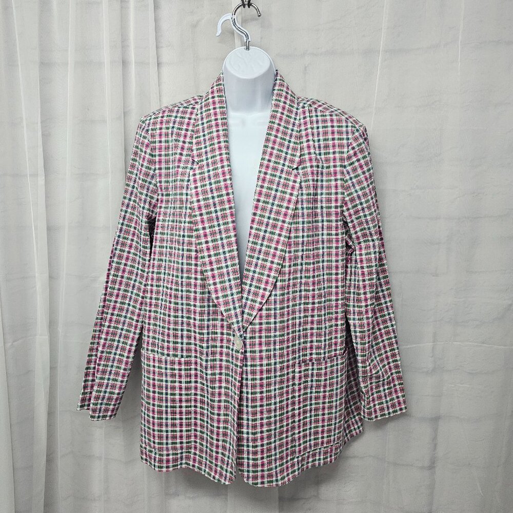 Vintage Requirements Seersucker Plaid Madras Blazer Casual Preppy Beach 14